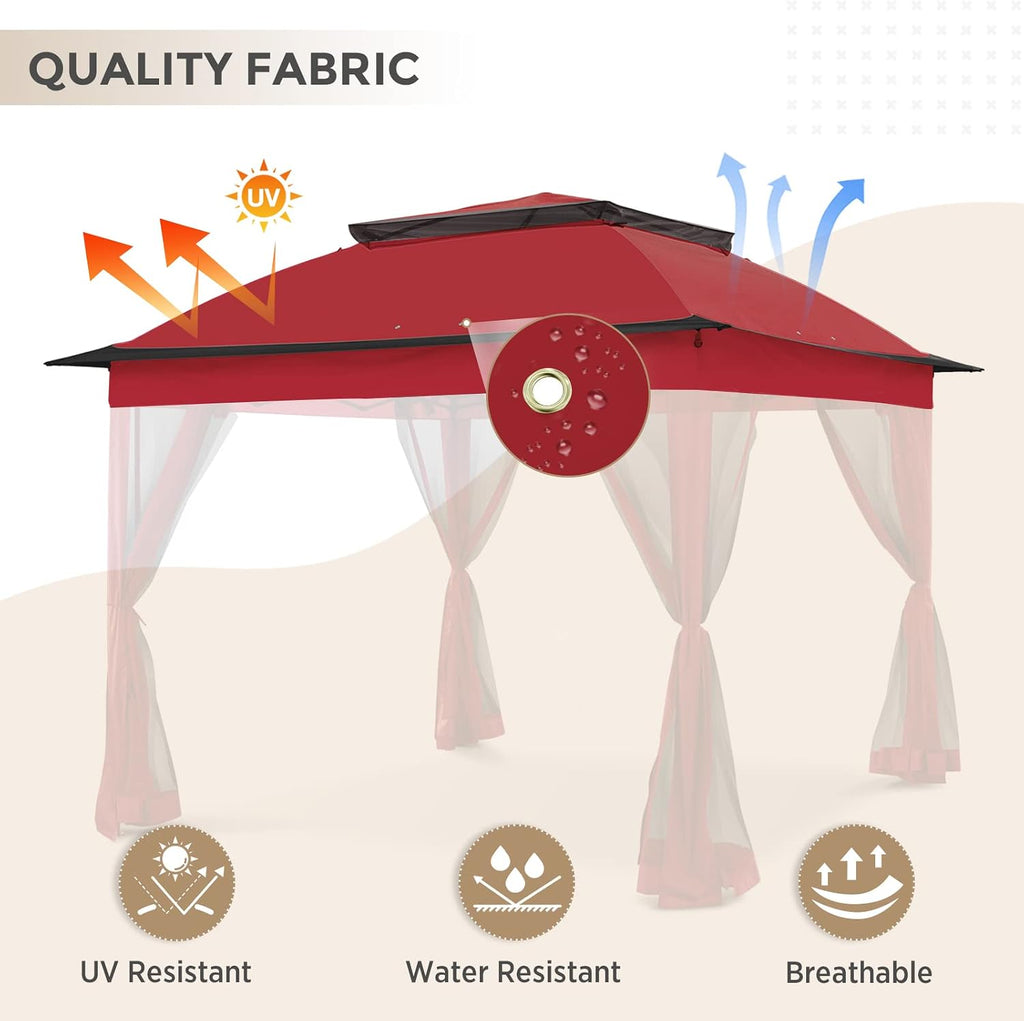 COOS BAY 11x11 Replacement Gazebo Top with Air Vent Sunshade Polyester Top Cover Only, Red
