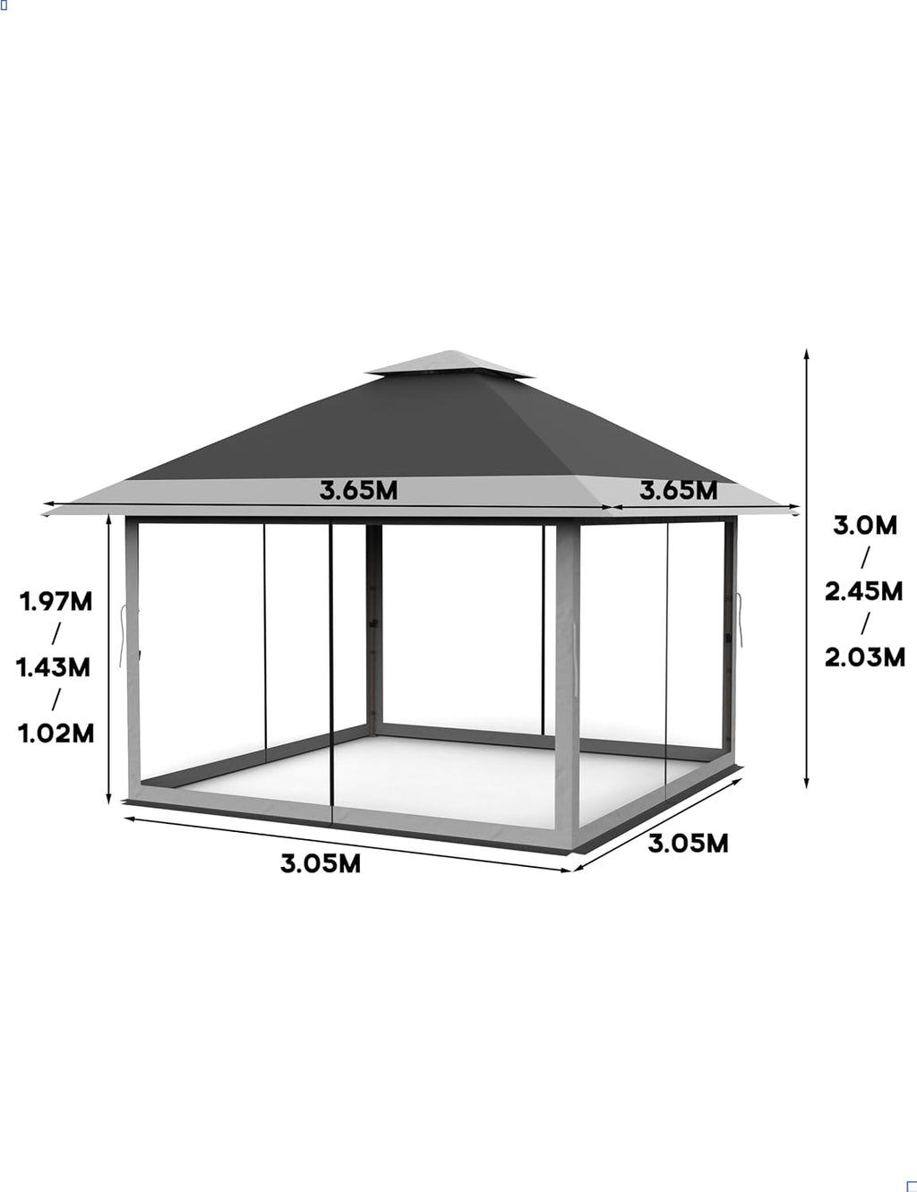 KYBOLT 12x12 Pop Up Gazebo Instant Canopy Tent with Netting 4 Stanbags Outdoor Shelter for Lawn, Garden, Backyard, Deck (Charcoal Grey + Light Grey)