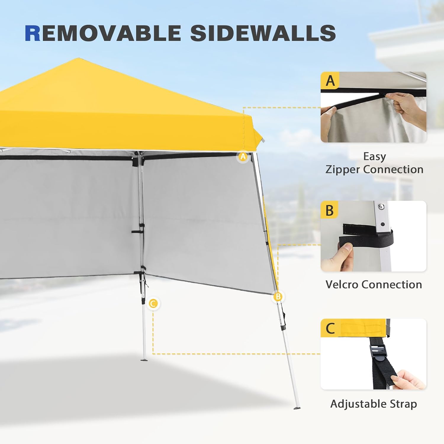 EAGLE PEAK Day Tripper 8x8 Aluminum Super-Lightweight Slant Leg Pop Up Canopy with 3 Removable Walls, Instant Outdoor Backpack Canopy Tent, Outside Beach Folding Sun Shelter, 8x8 Base 6x6 Top, Yellow
