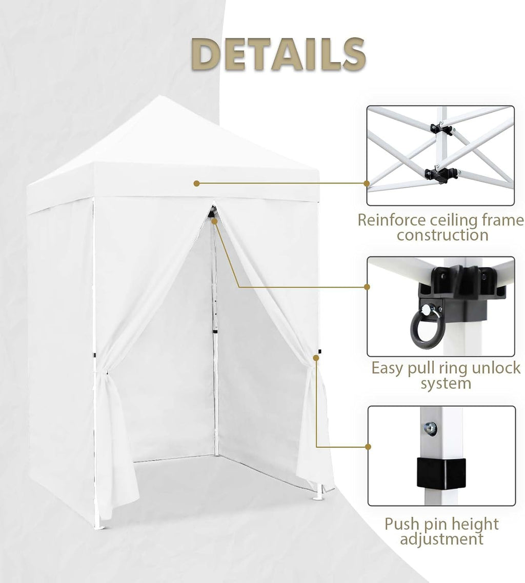 EAGLE PEAK 5x5 Instant Canopy with 4-Side Wall Panels, Small Pop up Portable Canopy Tent with Carry Bag, Light Weight Sun Shelter for Sports, Camping and Beach, White