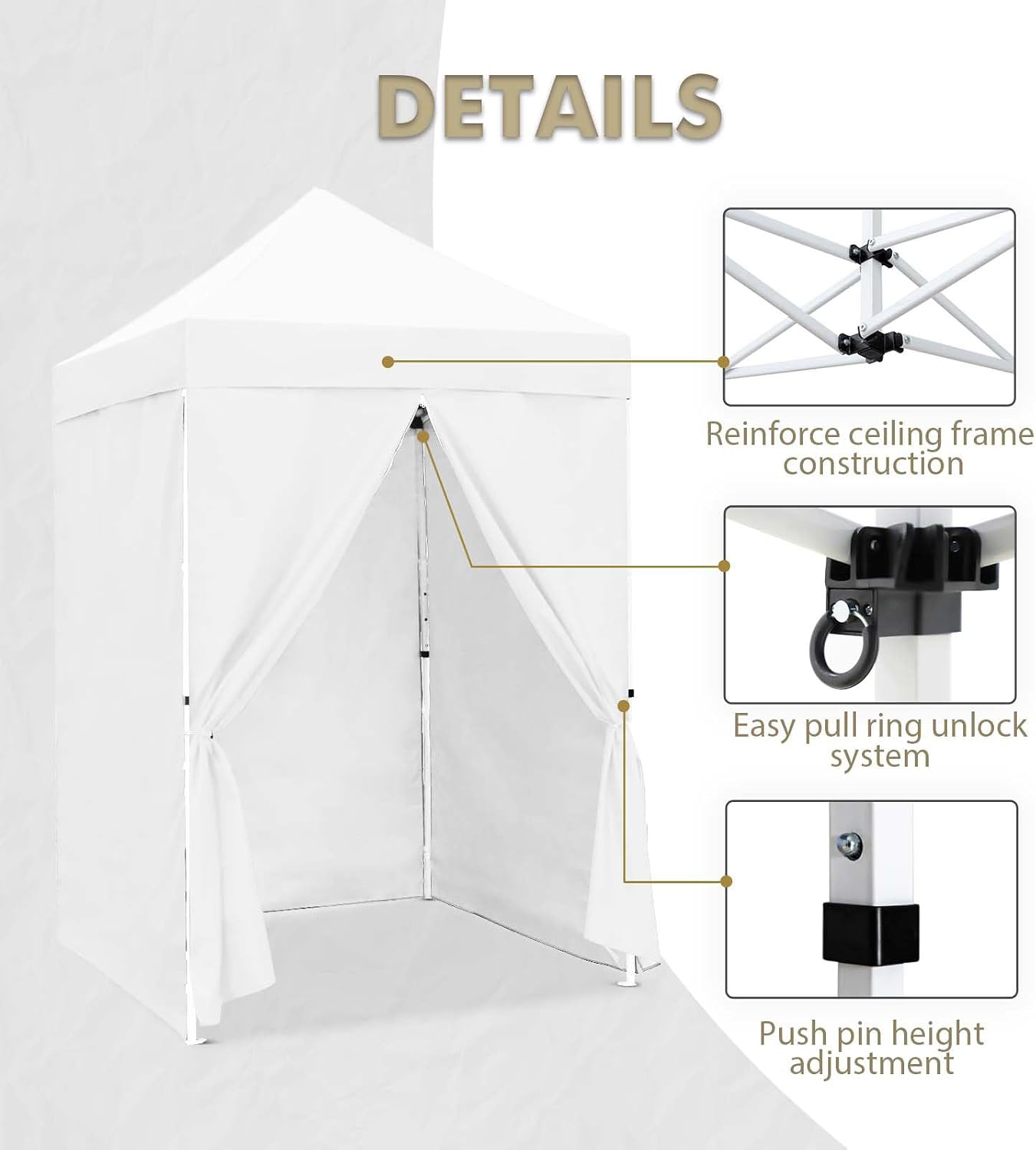 EAGLE PEAK 5x5 Instant Canopy with 4-Side Wall Panels, Small Pop up Portable Canopy Tent with Carry Bag, Light Weight Sun Shelter for Sports, Camping and Beach, White