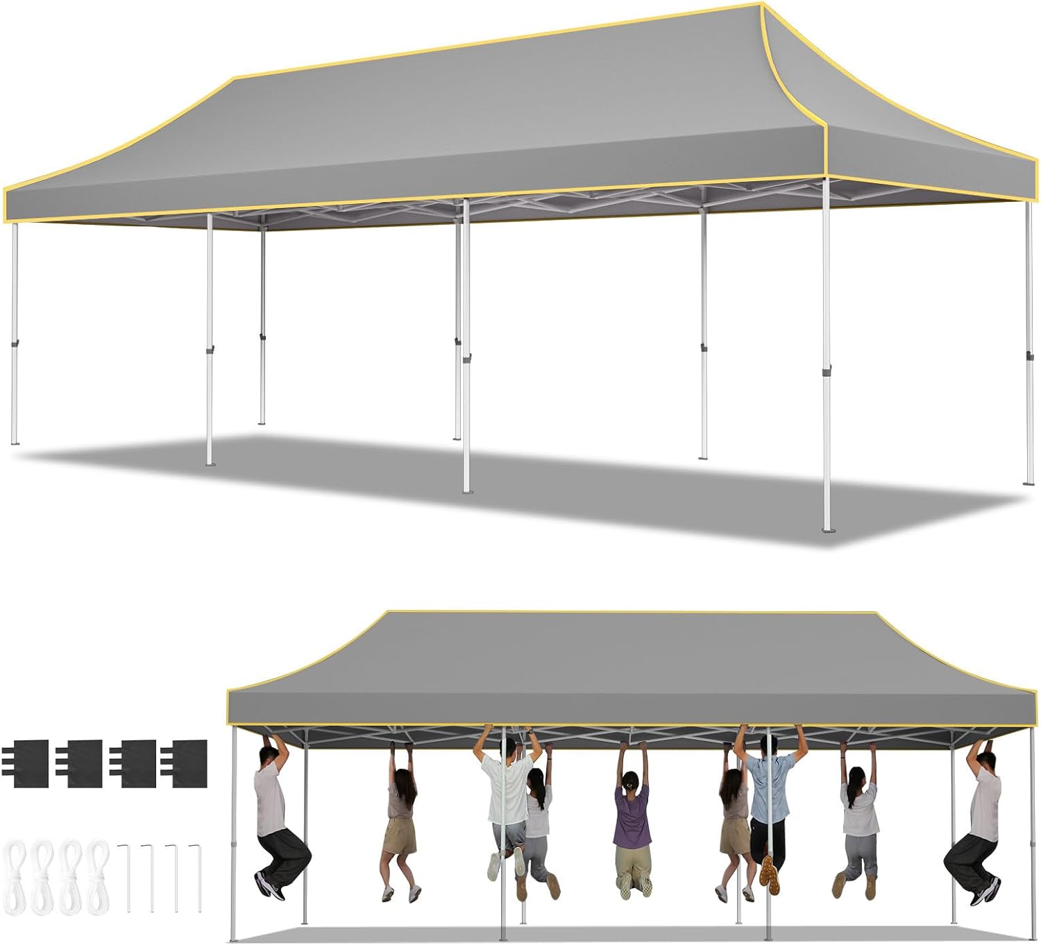 Hoteel 10x30 Pop Up Canopy Heavy Duty Without Sidewall, Waterproof Outdoor Event Tents, Easy Set-up Instant Tent with Hand Bag, Rope & Nail, Hexagonal Leg (1-Year Warranty,Upgrade)