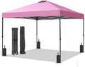GDY 12x12 Pop Up Canopy Patio Carpas, One Push Set up with Central Lock Canopy with Wheeled Carry Bag, Included 4 Sandbaogs,8 Stakes and 4 Ropes, Pink