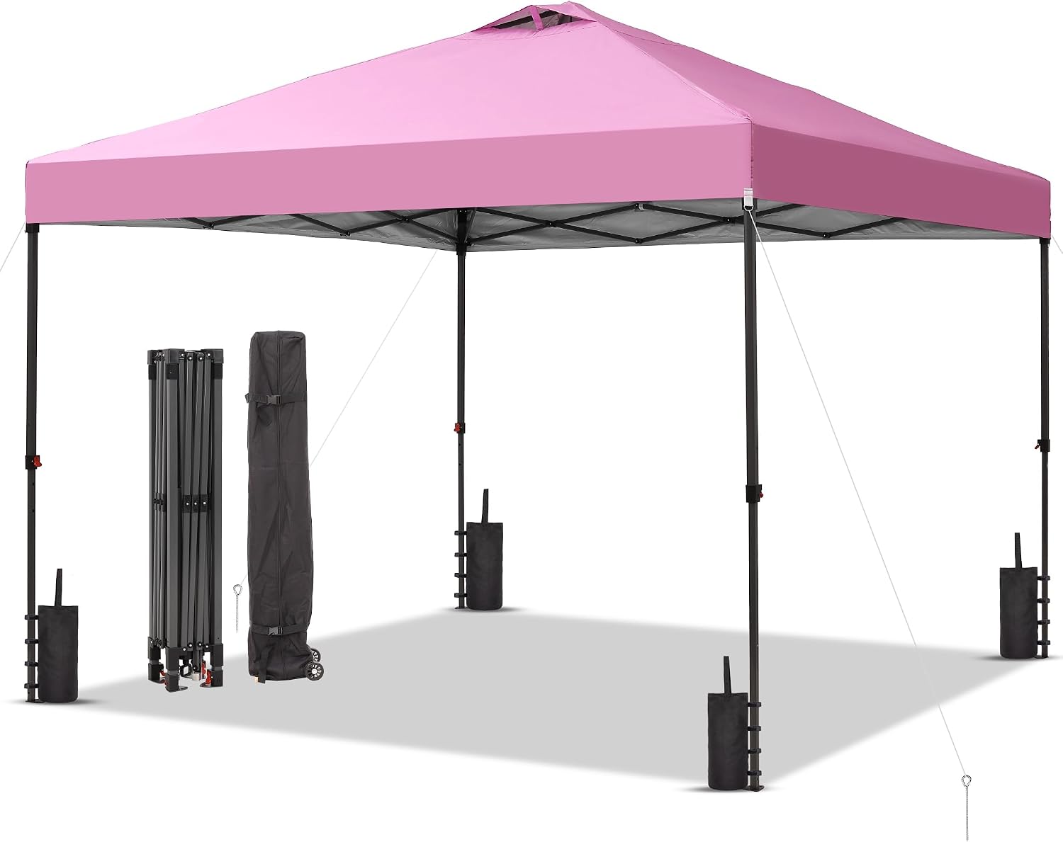 GDY 12x12 Pop Up Canopy Patio Carpas, One Push Set up with Central Lock Canopy with Wheeled Carry Bag, Included 4 Sandbaogs,8 Stakes and 4 Ropes, Pink