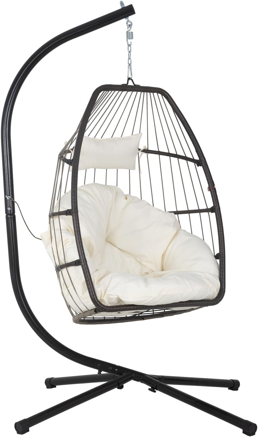 Egg Hanging Chair with Stand Hammock Chair Wicker Basket Chair Hanging Patio Swing UV Resistant Cushion for Indoor Bedroom Outdoor Garden Backyard Balcony