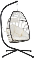 Egg Hanging Chair with Stand Hammock Chair Wicker Basket Chair Hanging Patio Swing UV Resistant Cushion for Indoor Bedroom Outdoor Garden Backyard Balcony