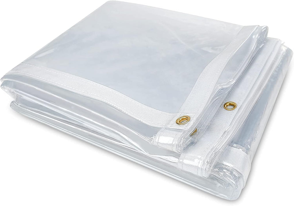 8 x 20FT Outdoor Clear Tarp Curtain Waterproof Wind-Proof 24 Mil Transparent Vinyl Tarp for Patio Pergola Garden Canopy Rainproof Anti-Tear PVC Thick Cover with Grommets