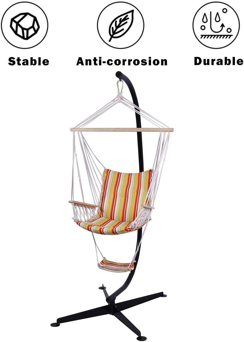 ReunionG Steel Hammock Stand, C-Stand for Hanging Chair, Metal Hanging Chair Stand, Heavy Duty Egg Chair Stand, Porch Swing w/Weather-Resistant Finish, 360-Degree Rotation