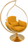Hanging Chair - Transparent Acrylic Bubble, Waterdrop Shape, Indoor Swing Chair with Gold/Chrome Stand, Durable Fabric Cushion - Luxury Accent for Living Room, Bedroom (Gold/Yellow)