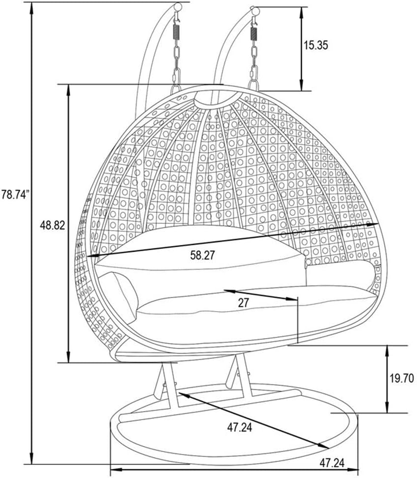 LeisureMod Brown Wicker 2 Person Egg Swing Chair with Beige Stand and Cushions – Double Hanging Hammock Lounge for Patio, Indoor & Outdoor Use