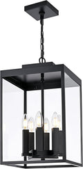 MELUCEE 16'' Large Outdoor Pendant Light Fixture, 6-Light Outdoor Chandelier for Porch Black Lantern Pendant Lights with Clear Glass Exterior Ceiling Lights Hanging for Porch Patio Gazebo Entrance