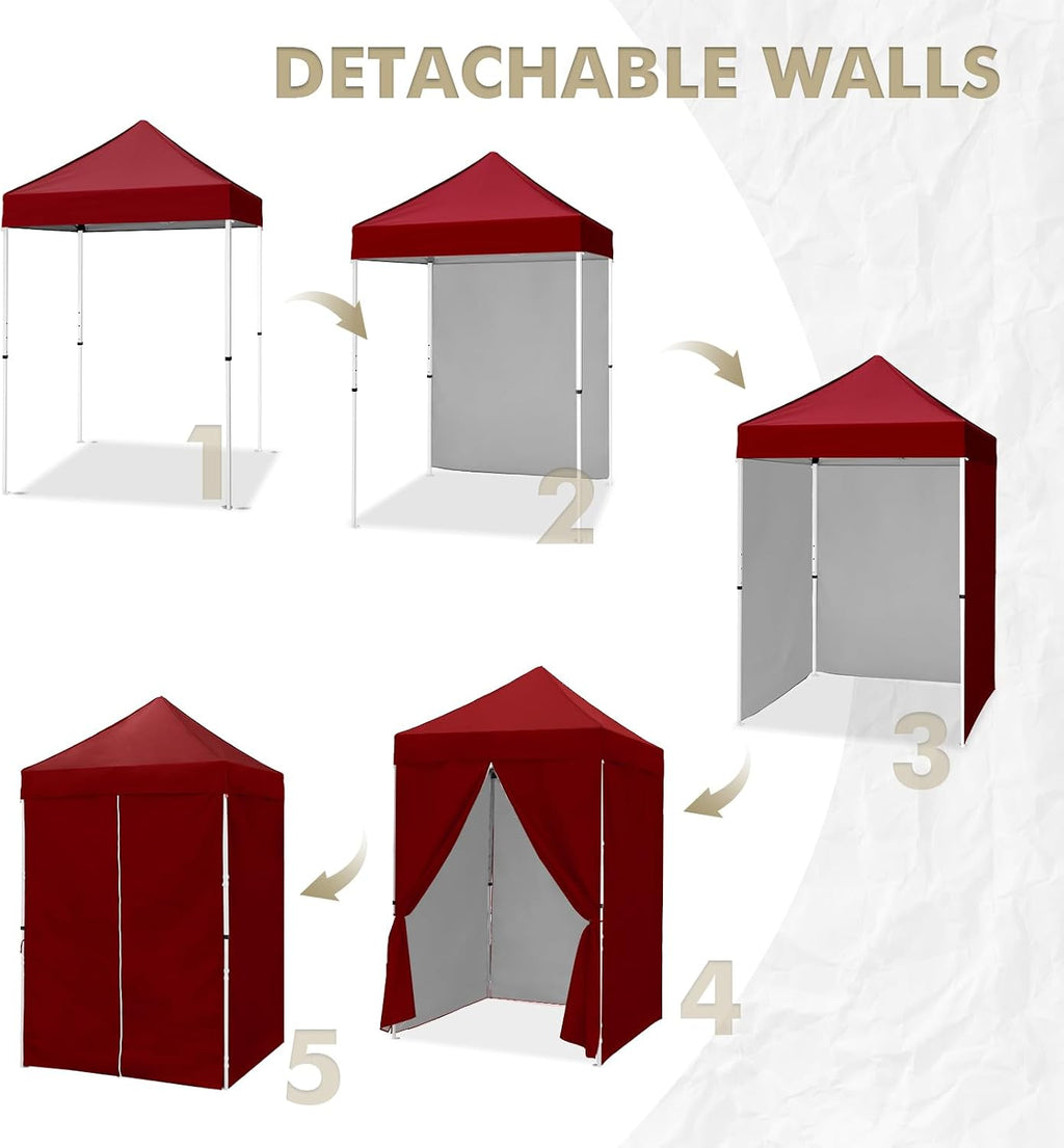 EAGLE PEAK 5x5 Instant Canopy with 4-Side Wall Panels, Small Pop up Portable Canopy Tent with Carry Bag, Light Weight Sun Shelter for Sports, Camping and Beach, Burgundy