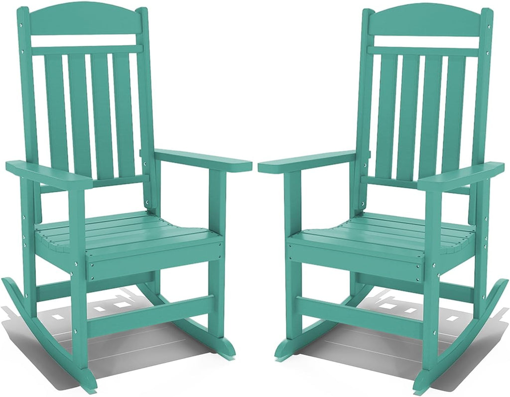 NAVINE Outdoor Rocking Chairs Set of 2, Oversized High Back Patio Rocking Chairs, All Weather Porch Rocking Chairs for Outside. Lake Blue