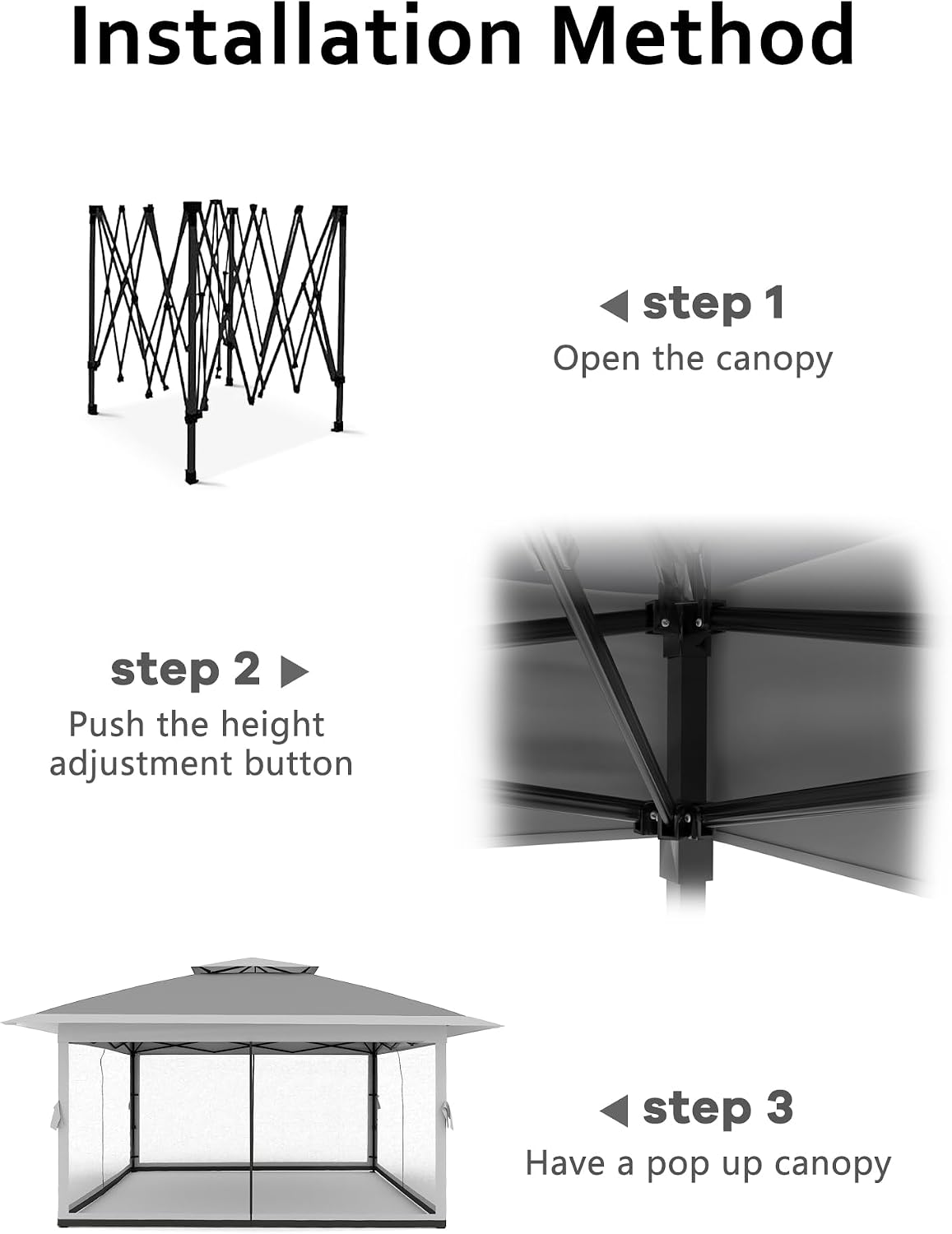 Garvee 13x13 ft Pop Up Gazebo, Canopy Tent with Mosquito Netting, Outdoor Gazebos for Backyard & Patio Furniture - Pop Up Canpy with Wheeled STO-N-Go Cover Bag (Dark Grgy+Light Grey)