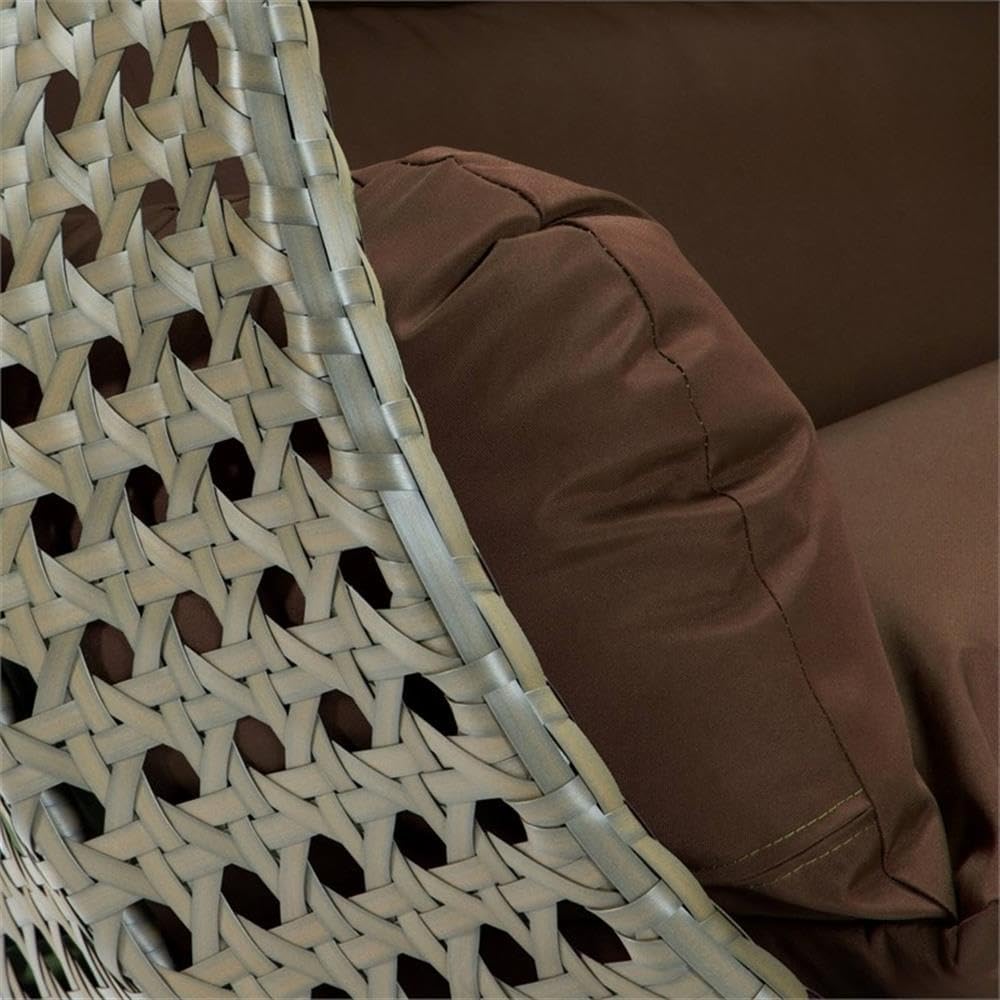 LeisureMod Brown Wicker 2 Person Egg Swing Chair with Beige Stand and Cushions – Double Hanging Hammock Lounge for Patio, Indoor & Outdoor Use