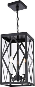 3 Light Outdoor Pendant Lights for Porch, 15.7'' Waterproof Exterior Hanging Porch Lights Ceiling Mount Outdoor Chandelier with Clear Glass for Front Porch Gazebo Patio, White Socket