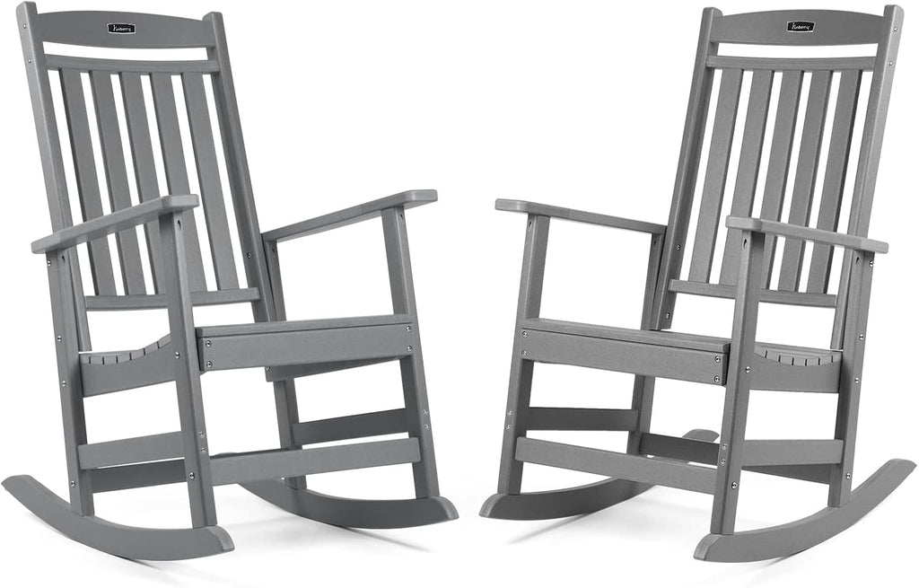FUNBERRY Outdoor Rocking Chairs Set of 2, HDPE All Weather Poly Lumber Rocker, High Back Patio Rockers Easy Assembly