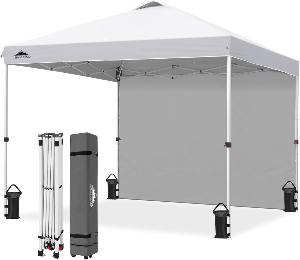 EAGLE PEAK Commercial Canopy 10x10 Pop Up Canopy Tent with 1 Sidewall, Easy Setup Heavy Duty Instant Event Shelter for Vendors & Markets, Outdoor Sun Shade, White