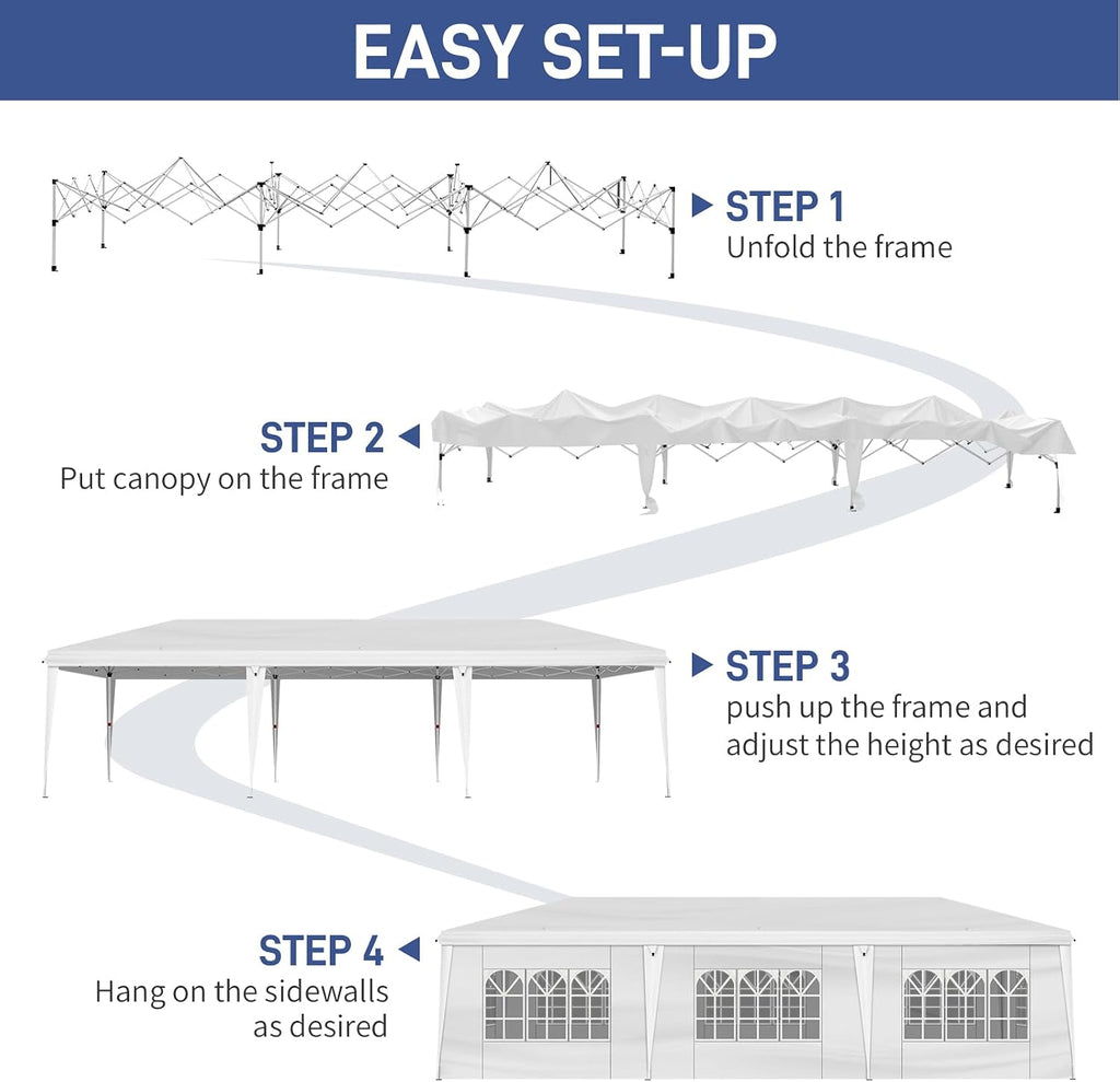 Bonnlo 6.5x6.5ft Pop Up Canopy, Outdoor Easy Up Party Tent w/Sidewalls, Patio Portable Gazebo for Party, Event, Camping (White, 10x30ft)