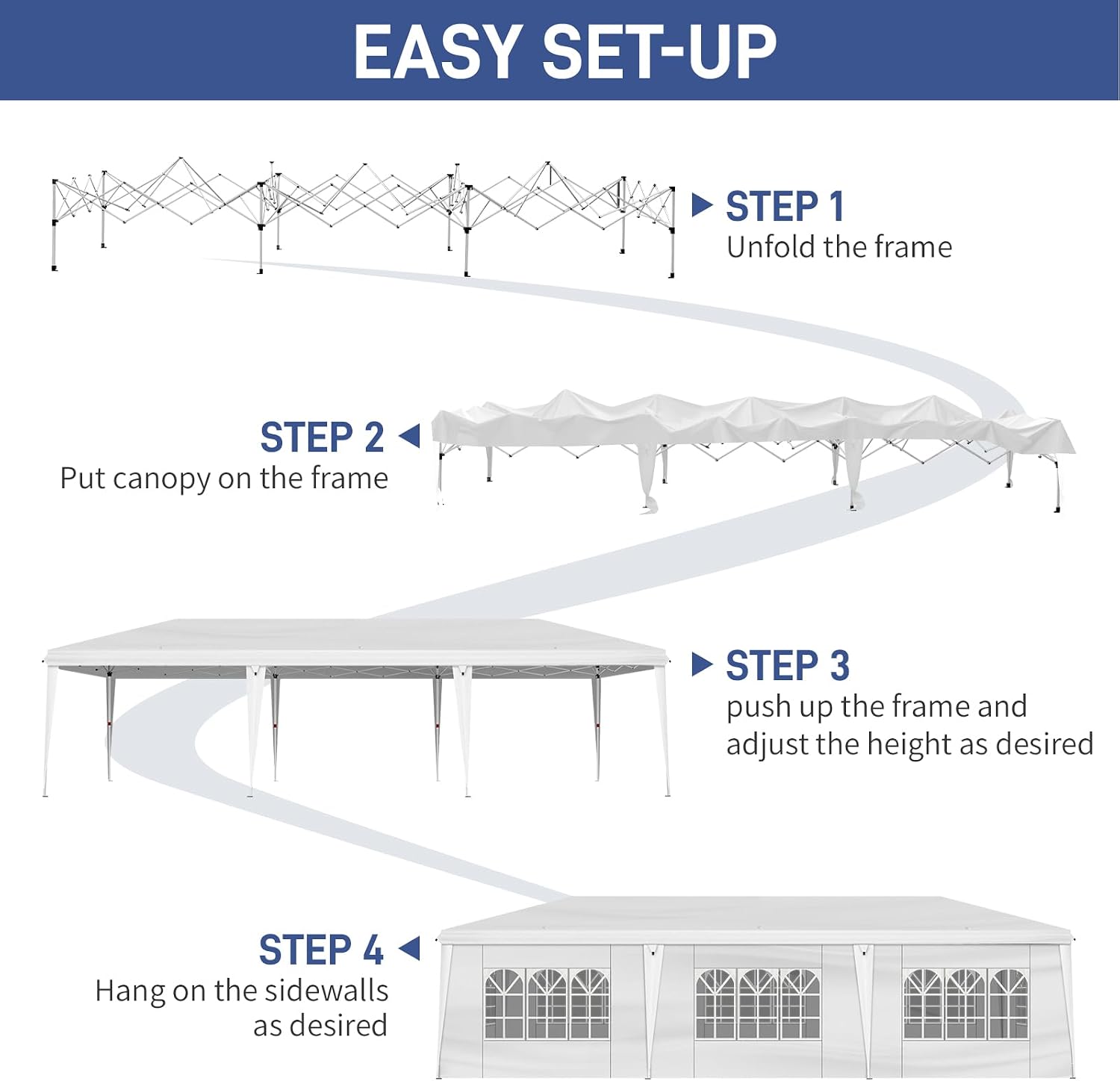 Bonnlo 6.5x6.5ft Pop Up Canopy, Outdoor Easy Up Party Tent w/Sidewalls, Patio Portable Gazebo for Party, Event, Camping (White, 10x30ft)