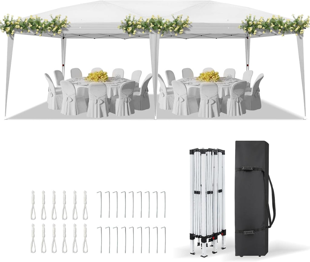 VINGLI 10'x20' Pop Up Canopy Tent Portable Instant Gazebo Party Tent with Carry Bag Outdoor Canopy for Outdoor Events, Party, Wedding (White)