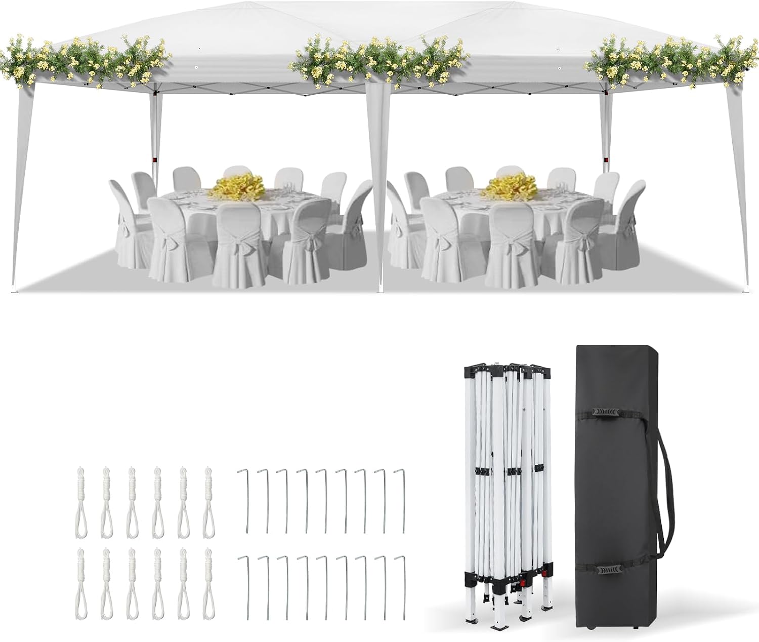 VINGLI 10'x20' Pop Up Canopy Tent Portable Instant Gazebo Party Tent with Carry Bag Outdoor Canopy for Outdoor Events, Party, Wedding (White)