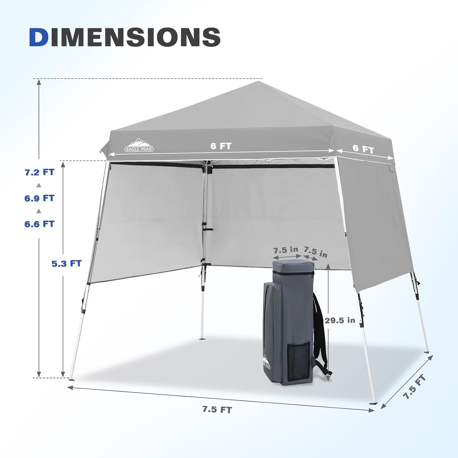EAGLE PEAK Day Tripper 8x8 Aluminum Super-Lightweight Pop Up Canopy with 3 Removable Walls, Instant Outdoor Backpack Canopy Tent, Outside Beach Folding Sun Shelter, 8x8 Base 6x6 Top, Light Gray