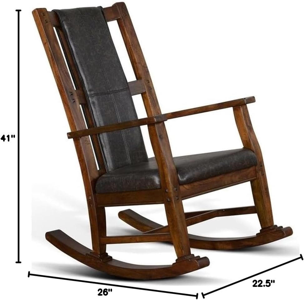 Pemberly Row Wood Rocking Chair, Indoor in Brown (41' H x 26' W x 22.5' D) for Living Room with Cushion Seat, High Back, Easy Assembly