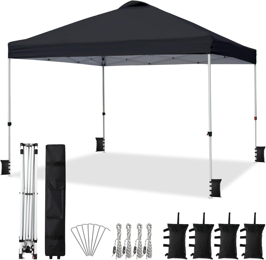 VINGLI 10'x10' Pop Up Canopy Tent with Sandbags & Rolling Bag, Portable Instant Party Tent Waterproof Outdoor Canopy for Outdoor Events, Party, Wedding (Black)