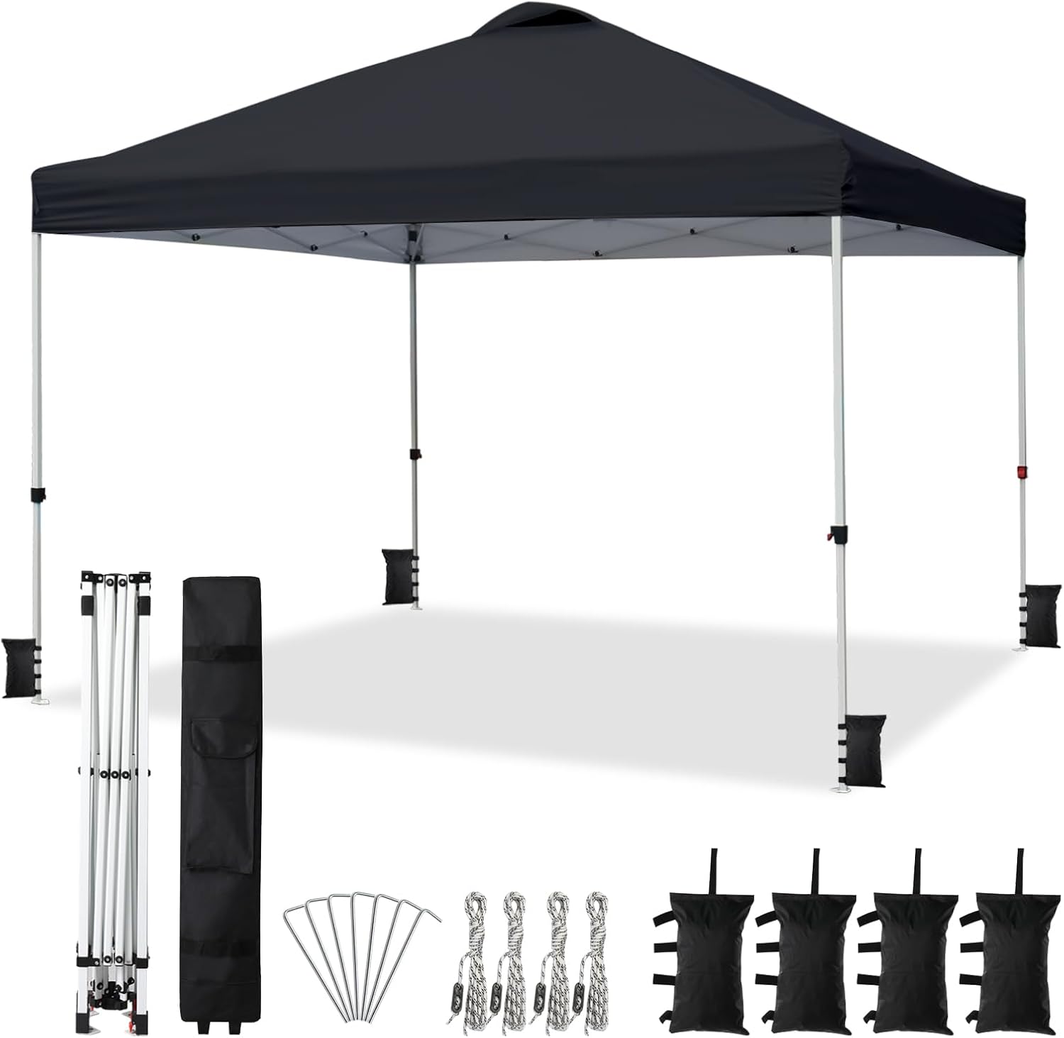 VINGLI 10'x10' Pop Up Canopy Tent with Sandbags & Rolling Bag, Portable Instant Party Tent Waterproof Outdoor Canopy for Outdoor Events, Party, Wedding (Black)