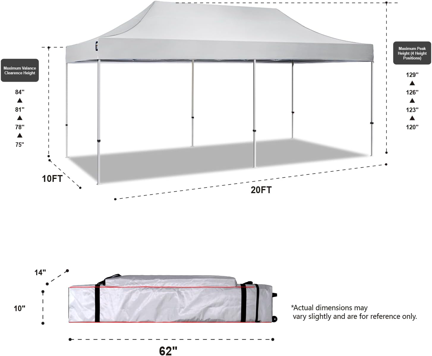AMERICAN PHOENIX 10x20 Pop Up Canopy Tent Heavy Duty Commercial Shelter for Party, Outdoor Events and Patio Portable Instant Market Gazebo with Roller Bag, Camping Tarp, 4 Ropes and 4 Stakes (White)