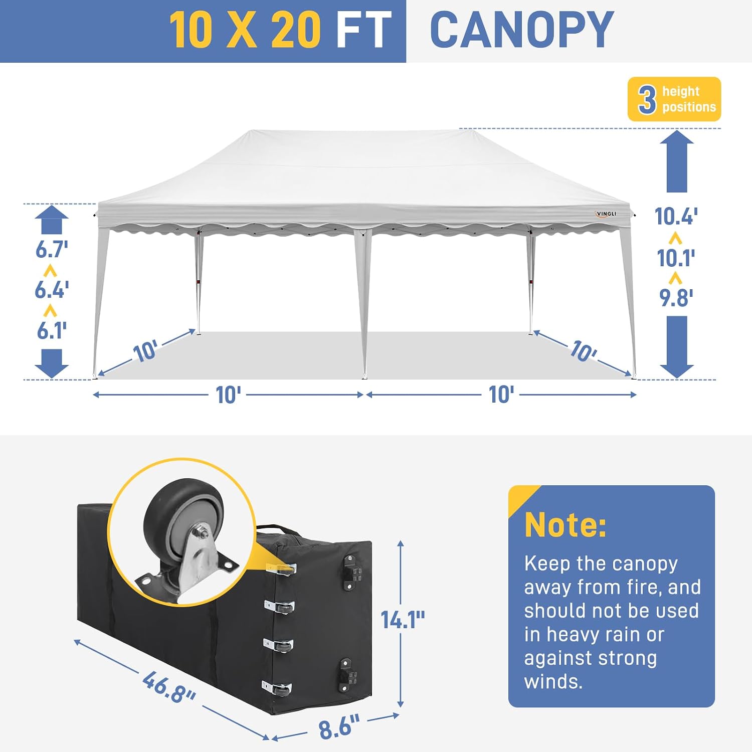 VINGLI 10x20 Pop Up Canopy Tent with Sidewalls, Commercial Outdoor Canopy Tent Pop Up Gazebo Party Tent Wedding Tents with Sandbags & Rolling Bag