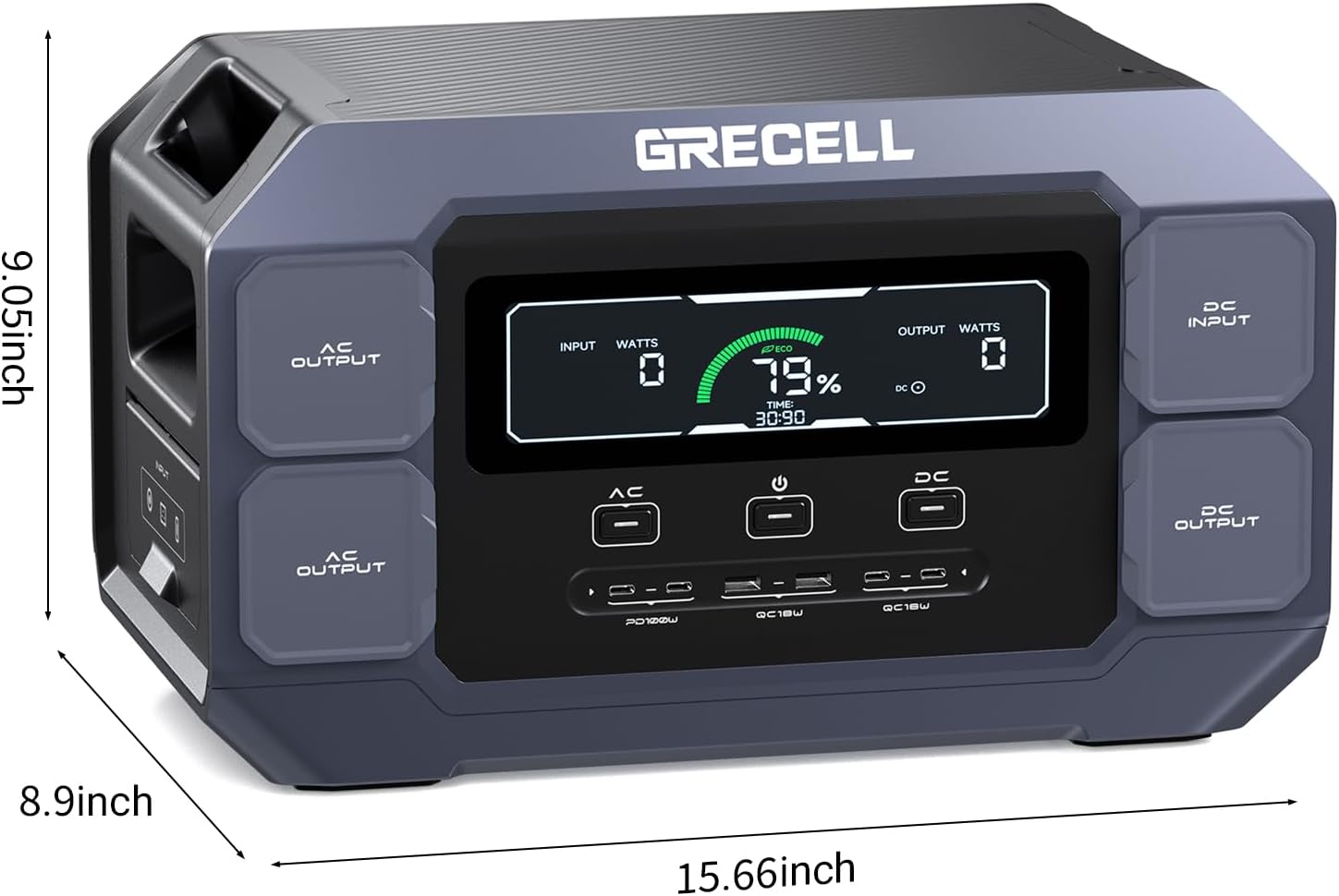 GRECELL Portable Power Station 2200W Solar Generator 1126Wh LiFePO4 Battery Pack with 1200W AC Charging & 800W Solar Charging, 1.25Hrs Fast Charging with 4×2200W(4800W Peak) AC Outlets for Home Travel