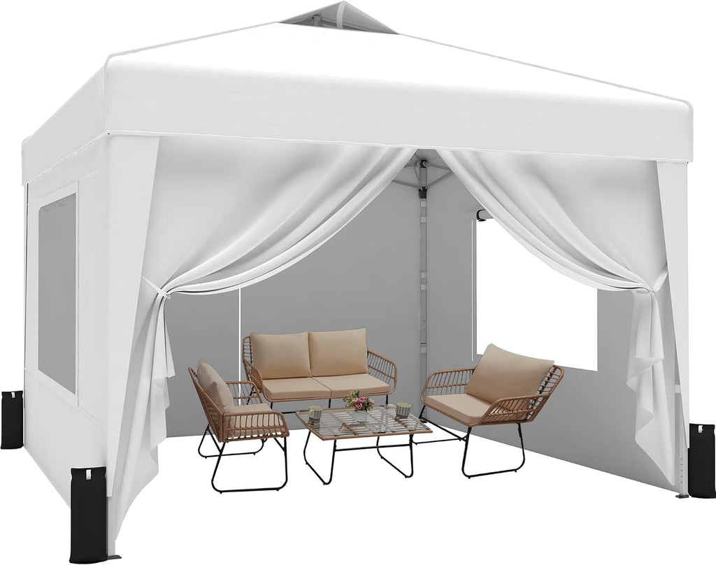 SANWAY 10x10 Pop Up Canopy Tent with Sidewalls x 4 – Easy Setup Canopy Tent, Waterproof, UV-Resistant, Portable with Carry Bag for Outdoor Events, Camping, and Backyard Parties – Silver White