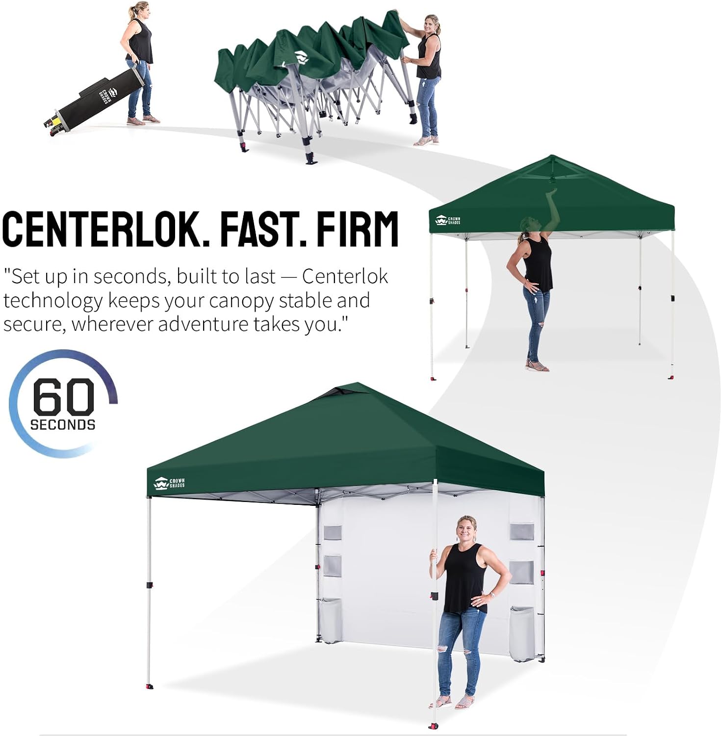 CROWN SHADES Canopy Tent 10x10 Pop Up Canopy Outdoor Shade with Pockets Sidewall, Easy Up Sun Shelter with One Person Set Up Center Lock, Portable Instant Camping Beach Canopy Tents, Forest Green
