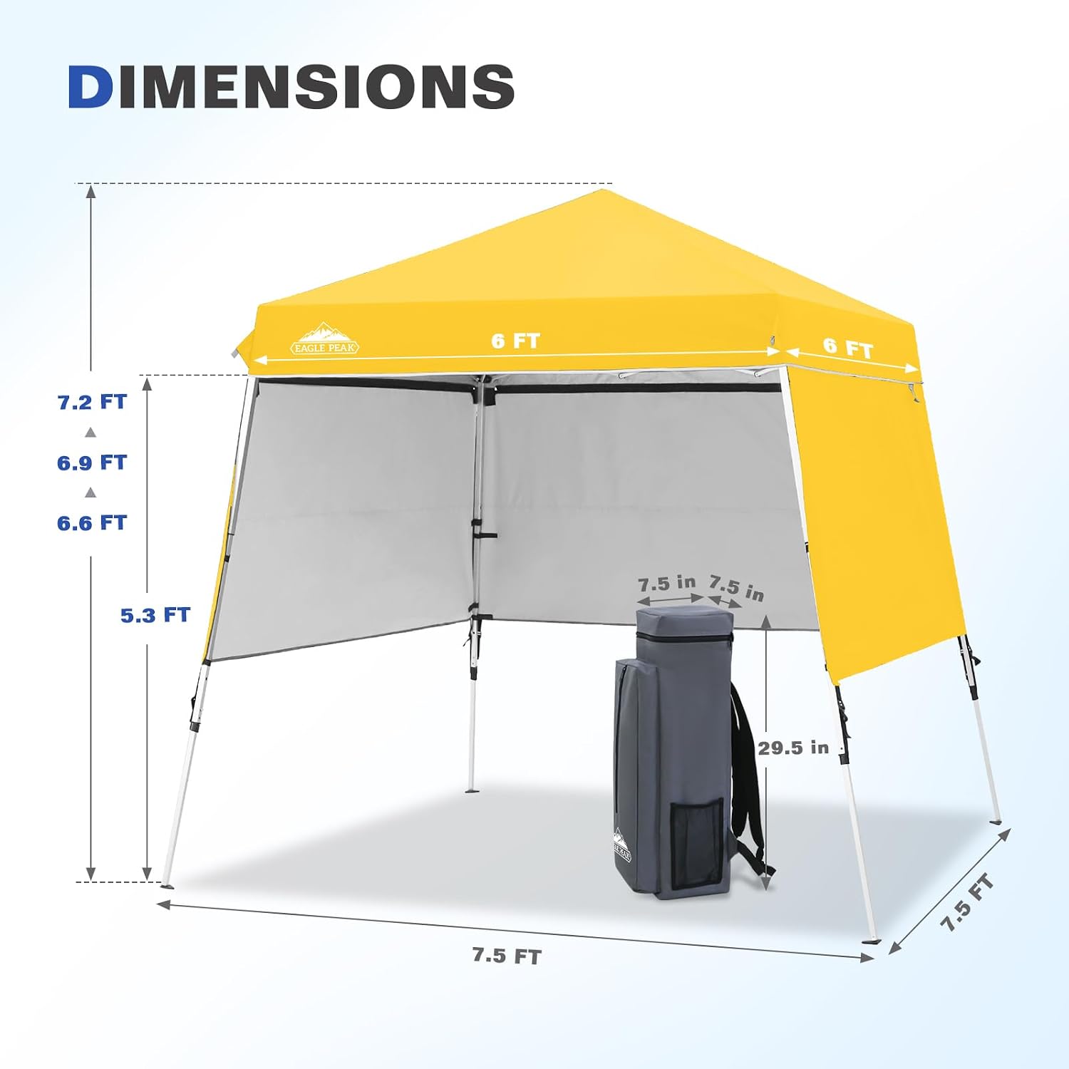 EAGLE PEAK Day Tripper 8x8 Aluminum Super-Lightweight Slant Leg Pop Up Canopy with 3 Removable Walls, Instant Outdoor Backpack Canopy Tent, Outside Beach Folding Sun Shelter, 8x8 Base 6x6 Top, Yellow