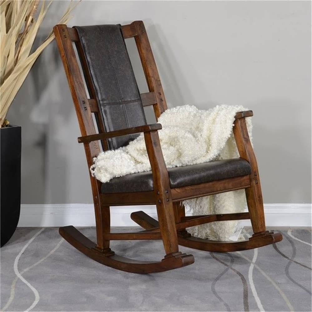 Pemberly Row Wood Rocking Chair, Indoor in Brown (41' H x 26' W x 22.5' D) for Living Room with Cushion Seat, High Back, Easy Assembly