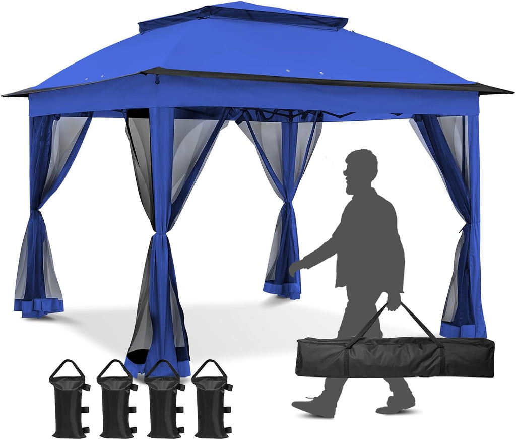 11x11 Pop Up Gazebo Tent with Mesh Netting, Instant Outdoor Canopy with UPF 50+ UV Protection, Water Resistant, Blue