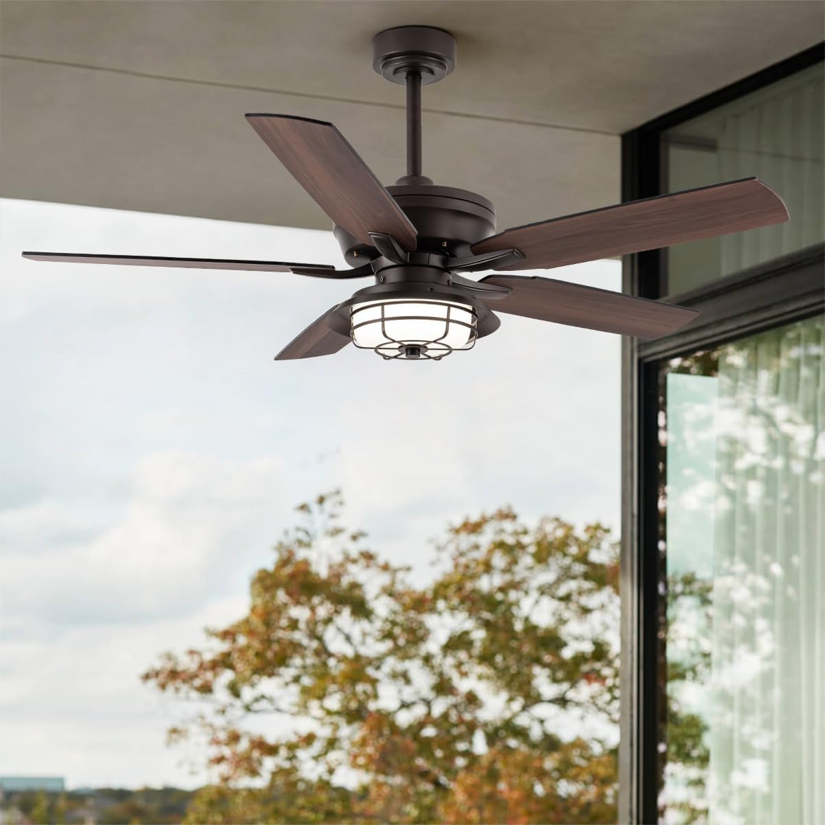 NORFOLK Outdoor Ceiling Fans with Lights and Remote, Waterproof 52 Inch Ceiling Fan with 3 Color LED Light for Patios, Gazebos, and Indoor, Wet Rated Farmhouse Modern Style