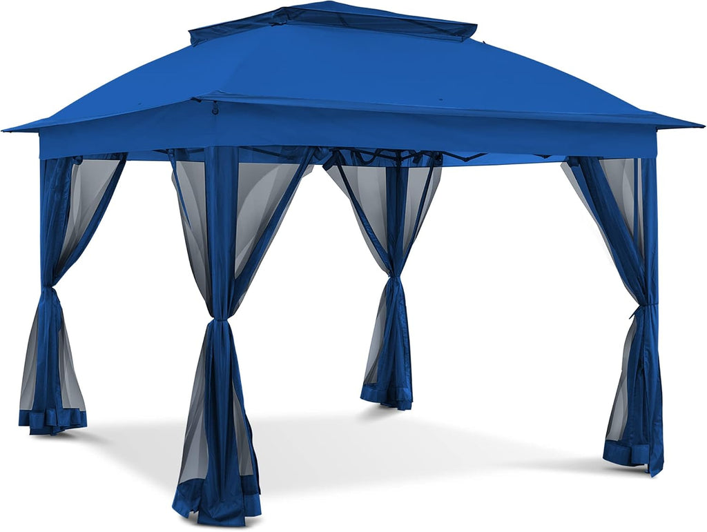 11'x11' Pop Up Gazebo for Patios Canopy Tent with Sidewalls Outdoor Gazebo with Mosquito Netting Pop Up Canopy Shelter Wedding Tent (Dark Blue)