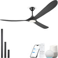 70 Inch Smart Ceiling Fan with Light, 3 Wood Blade Large Black Ceiling Fan with Light, Quiet Reversible DC Motor Ceiling Fans with Remote/Tuya App, Compatible with Alexa Google Home, Indoor & Outdoor