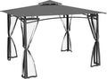 Outsunny 10' x 12' Patio Gazebo with Netting, Double Roof Outdoor Gazebo Canopy Shelter, Solid Metal Frame for Garden, Lawn, Backyard, Deck, Dark Gray