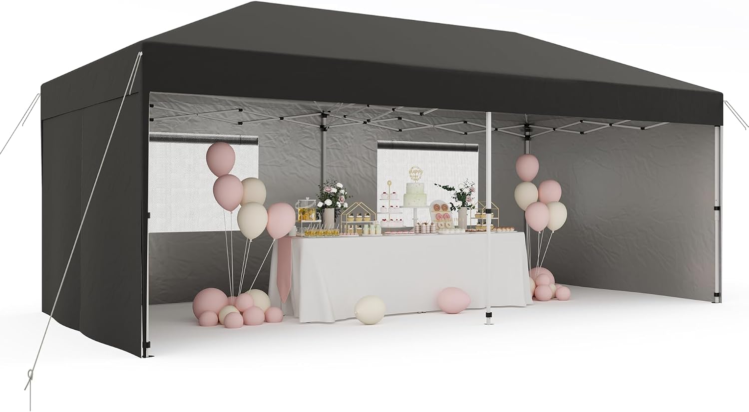 10'x 20' Pop up Canopy Tent, Waterproof Outdoor Party Tent, Portable Instant Commercial Event Gazebo Portable Tent with 4Pcs Sidewalls, 12 Stakes & 6 Sandbags for Backyard Wedding Party, Event, Black