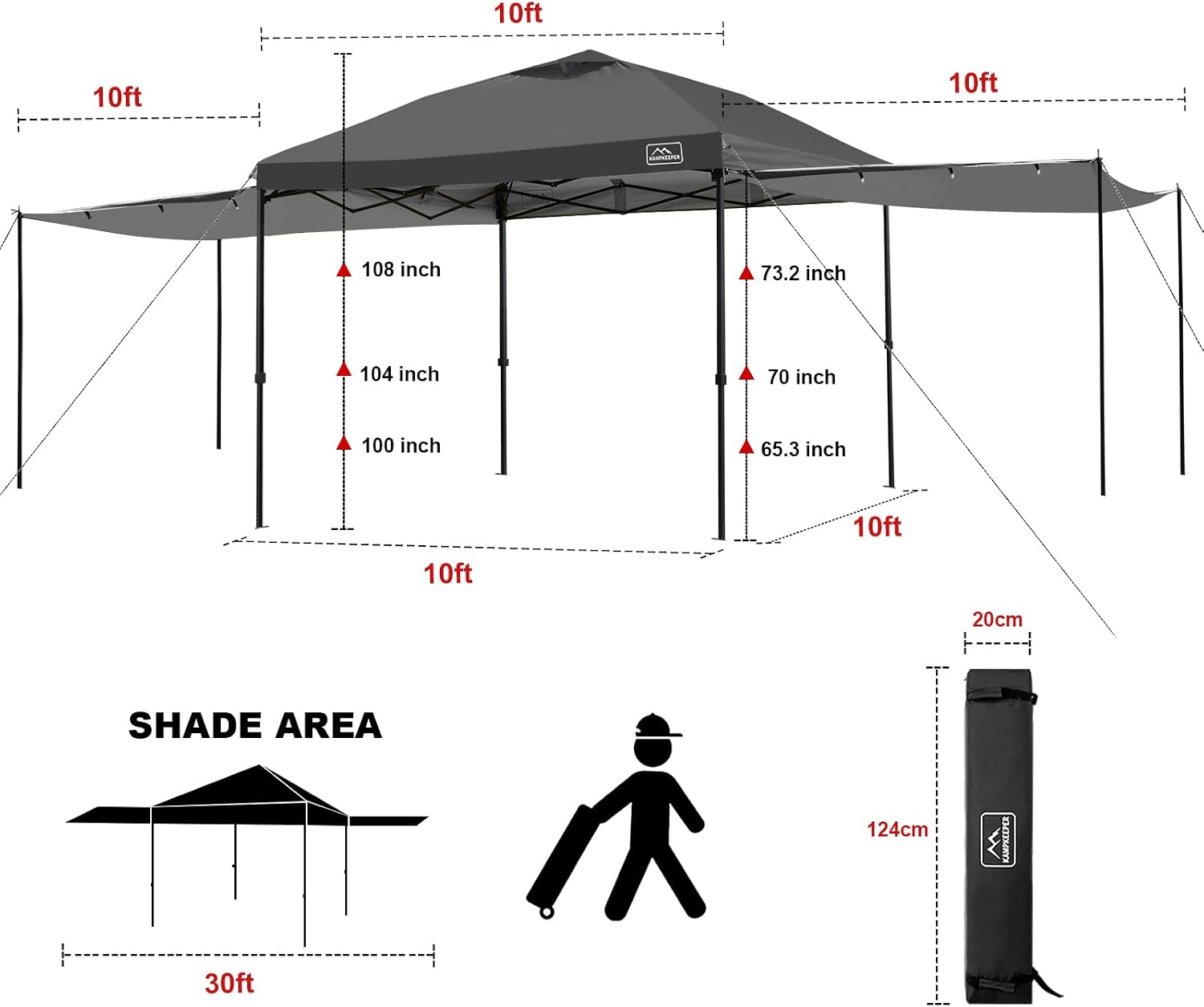 KAMPKEEPER 10x10 Easy Pop Up Canopy Tent with Sidewalls, Instant Outdoor Shade Shelter with Removable 10FT Sun Walls, Quick Setup Waterproof and UV-Resistant for Patio (Black, 10x10FT with 2 sidewall)