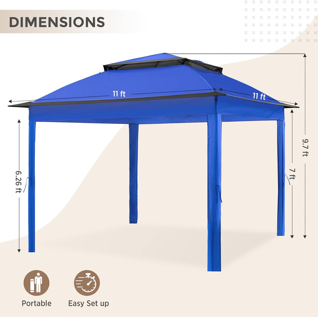 COOS BAY 11x11 Replacement Gazebo Top with Air Vent Sunshade Polyester Top Cover Only, Blue