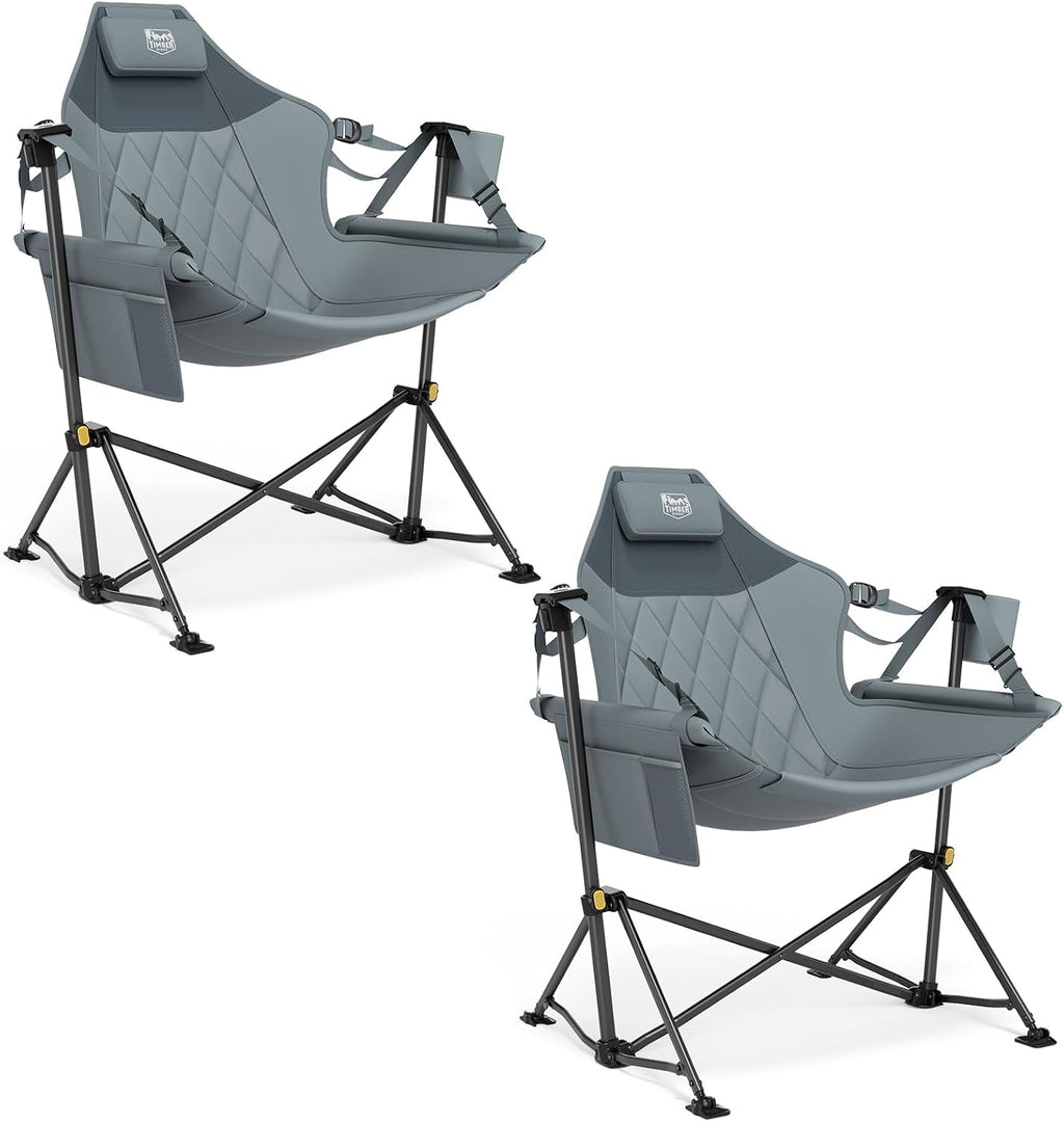 TIMBER RIDGE Hammock Camping Chair with Adjustable Backrest, Heavy Duty Folding Hammock Chair Supports 300lbs, Portable Hammock Chair for Camping, Travelling and Patio, Grey 2 Pack