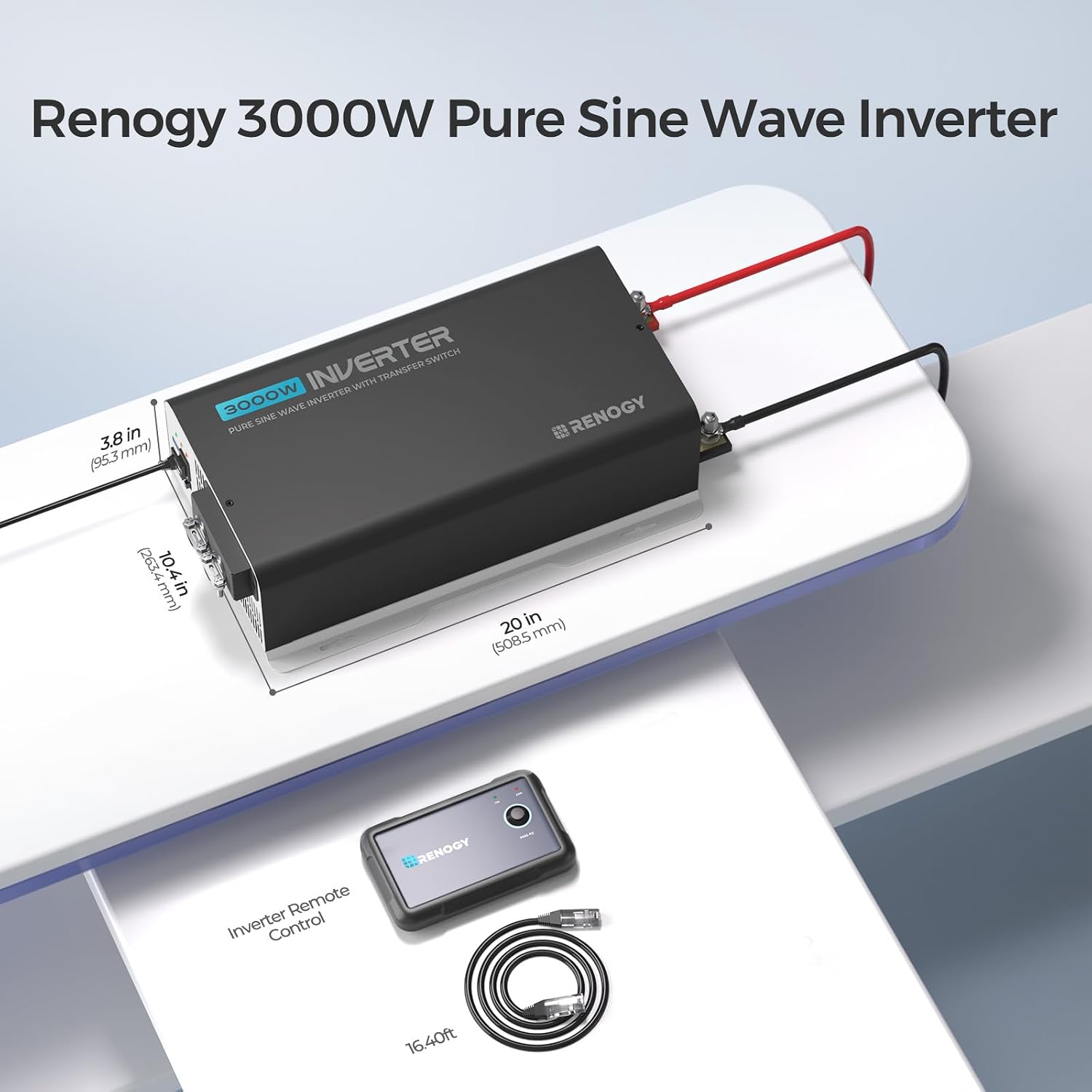 Renogy Inverter PUH, 3000W Pure Sine Wave Power Inverter with UPS Transfer Switch & Bluetooth, 12V DC to 120V AC Converter for RV, Truck, Home,Camping - 6000W Surge Power, Remote Monitoring