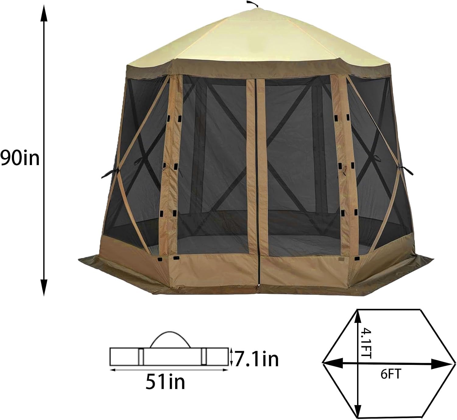 12x12ft Pop-Up Gazebo, Pop Up Canopy Outdoor Screen Tent 6 Side with Portable Carry Bag, Fiber Poles, Guy Rope, Ground Pegs, and 600D Oxford Cloth for Outdoor Camping, Lawn and Backyard