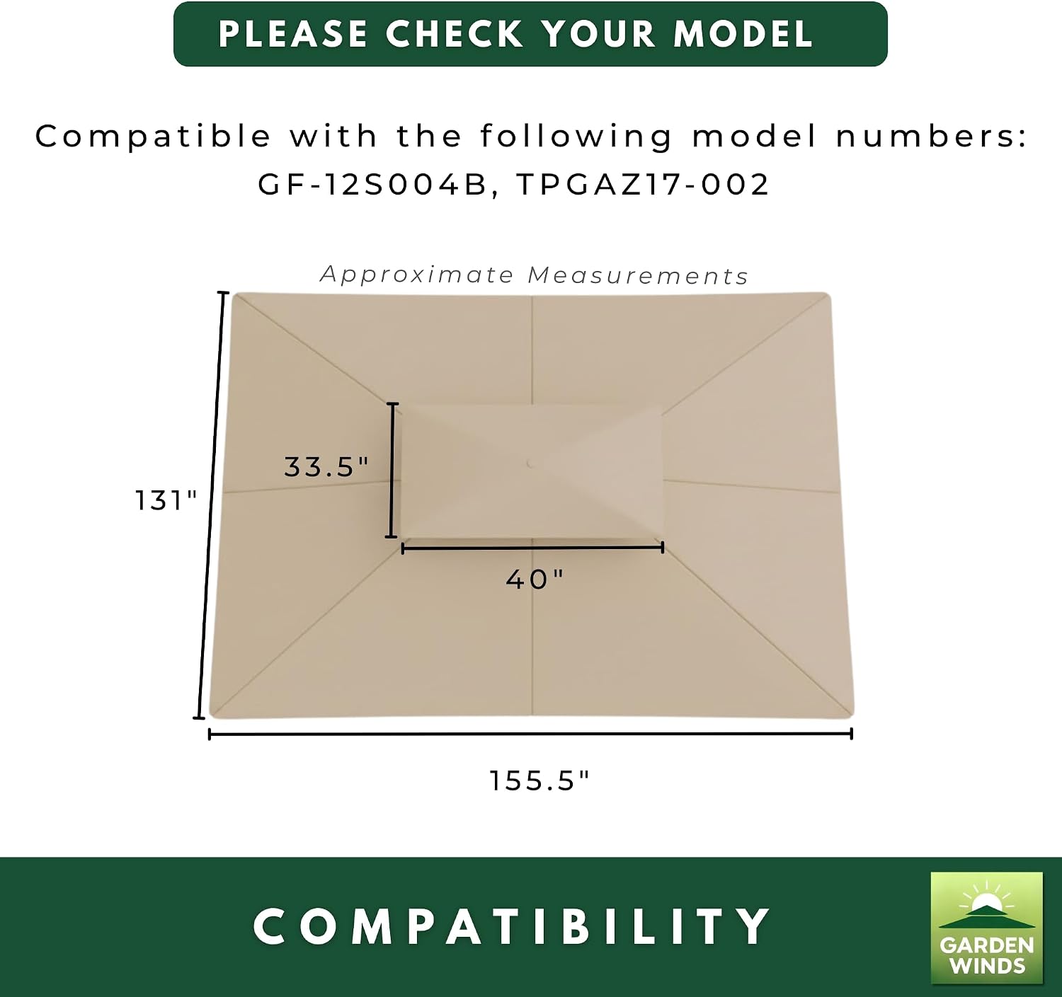 Garden Winds Reinforced RipLock 350 Replacement Canopy Top Cover Compatible with Allen Roth 10' x 12' Gazebo Models GF-12S004B, TPGAZ17-002 - Green