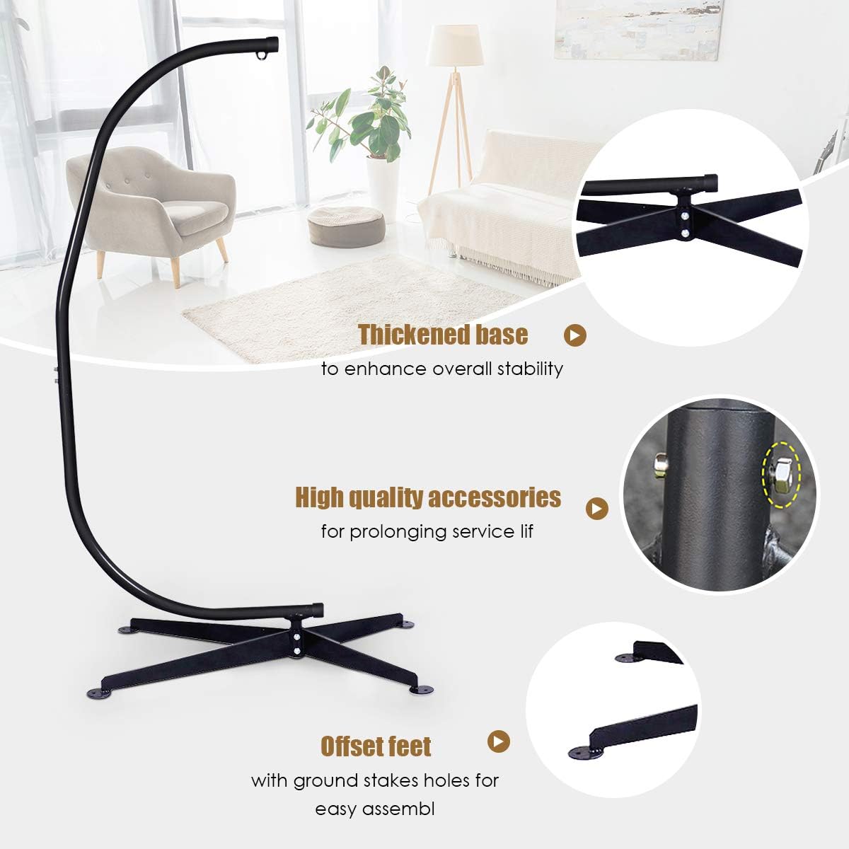 RELAX4LIFE Hammock Stand Heavy Duty Portable & Detachable C Stand for Hanging Hammock, Air Porch, Swing Chair, Outdoor & Indoor Usage